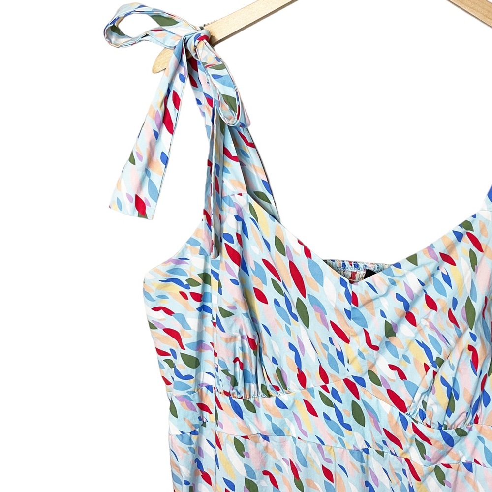 Eloquii Tie Strap Geometric Polka Dot Midi Dress Blue - Picture 4 of 7
